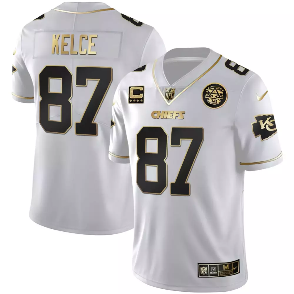 Travis Kelce 87 Chiefs Jersey White Super Bowl Lviii Champions Four Stars Lh Men