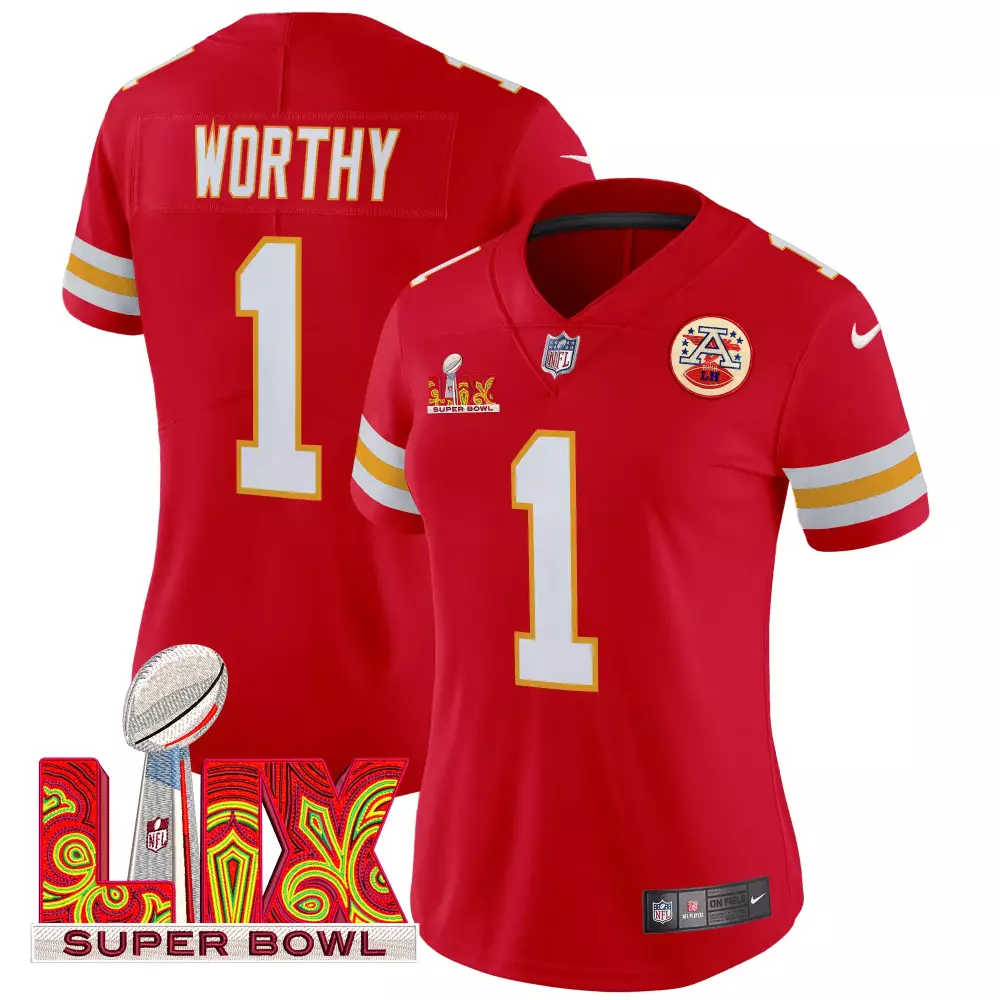 Xavier Worthy 1 Jersey Red Super Bowl Lviii Champions Kansas City Chiefs Men Game