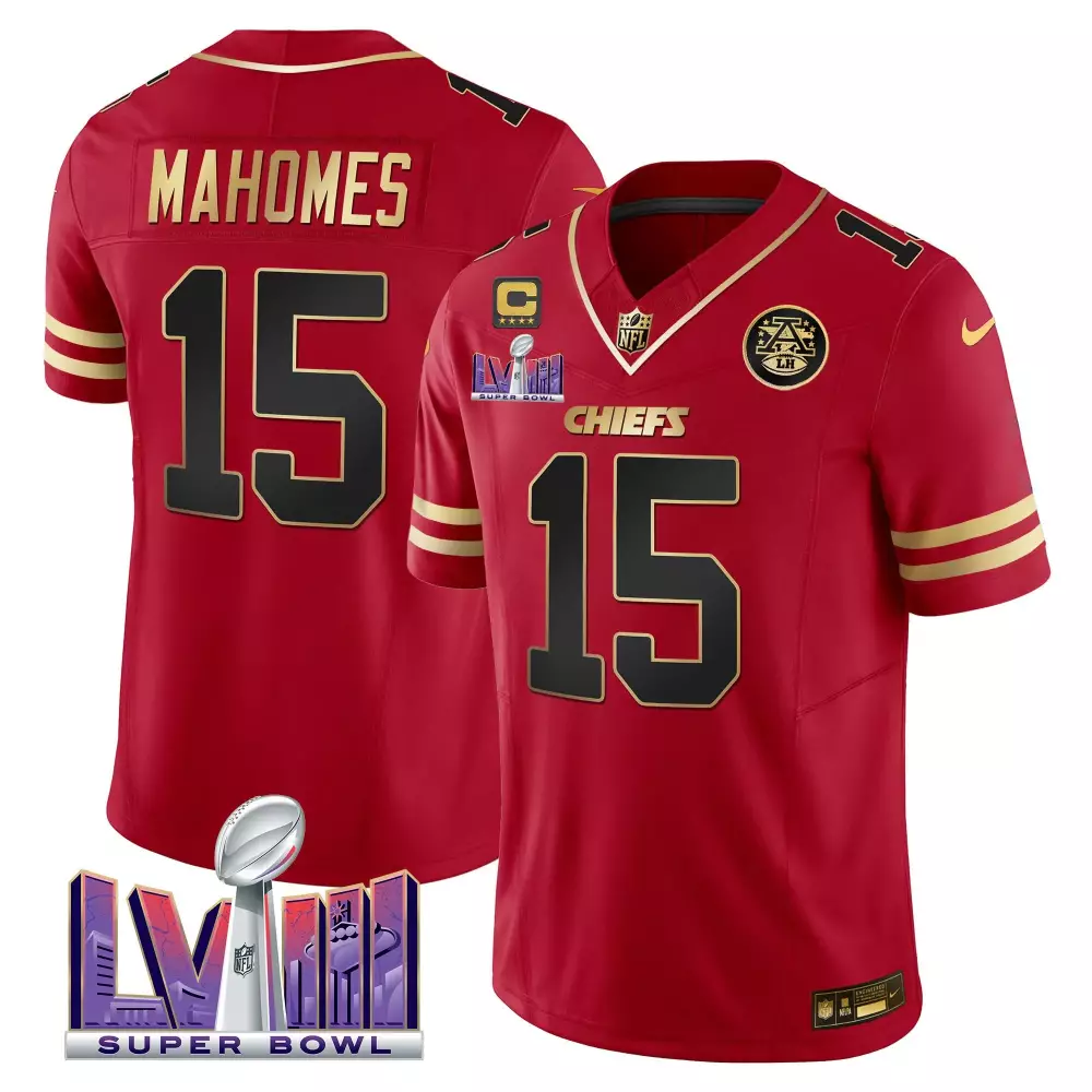 Patrick Mahomes 15 Chiefs Jersey Red Super Bowl Lviii Men Sport Gold Black Vapor