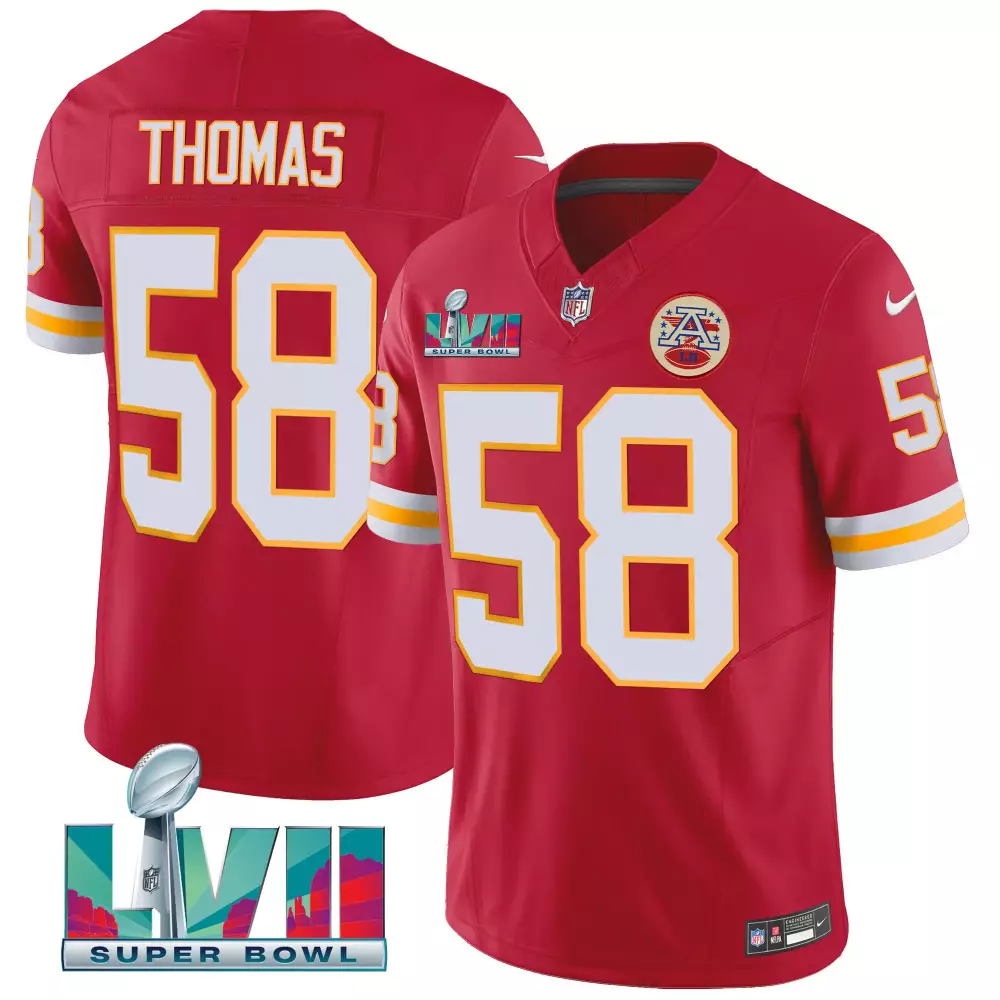 R Mason 58 Kansas City Chiefs Jersey Red Super Bowl Lvii Men Game White Yellow All