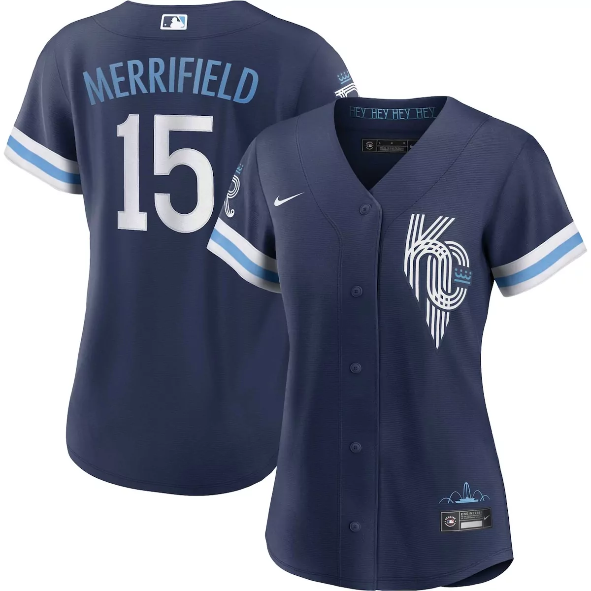 Whit Merrifield 15 Jersey Navy Kansas City Royals Women Light Blue White