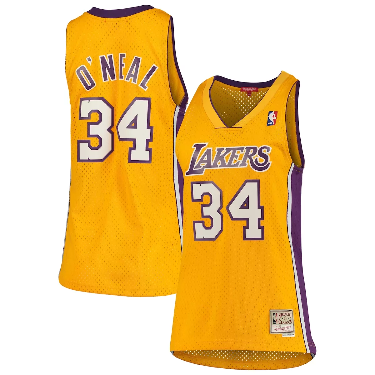 Shaquille O'neal 34 Lakers Jersey Yellow Mitchell Ness Hardwood Classics Men Purple
