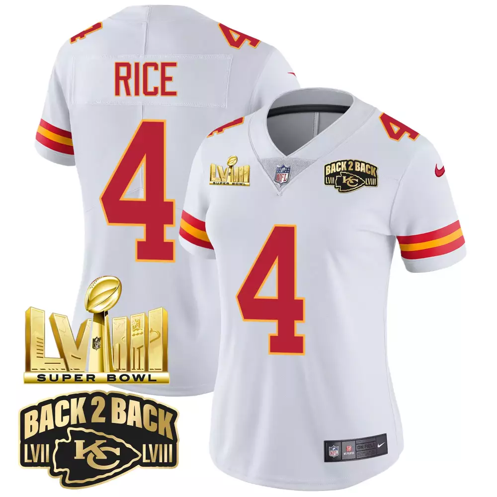 Rashee Rice 4 Kansas City Chiefs Jersey White Super Bowl Lviii Champions Lvii Women
