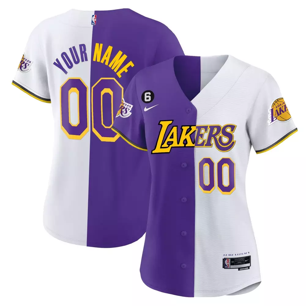 Custom Los Angeles Lakers Jersey Purple Women Split Design White Yellow Stitched