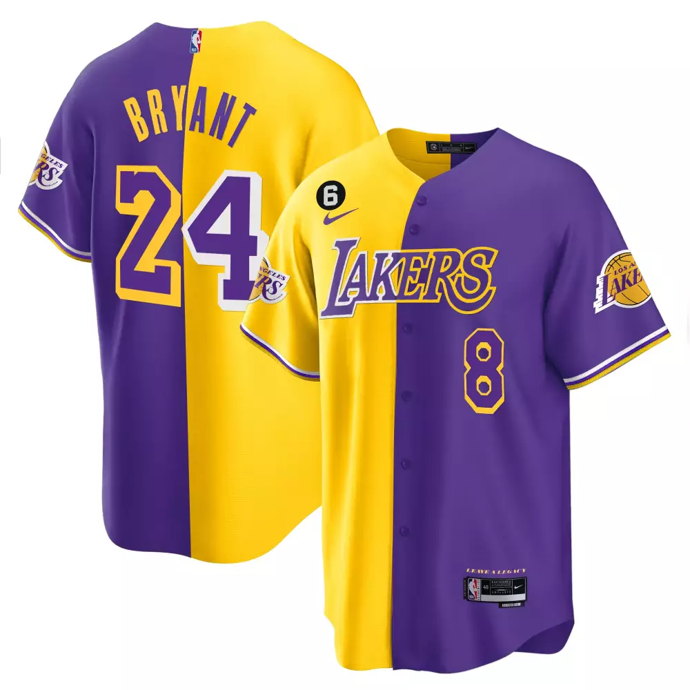 Kobe Bryant 24 Los Angeles Lakers Jersey Purple Men Split Design Yellow All Stitched