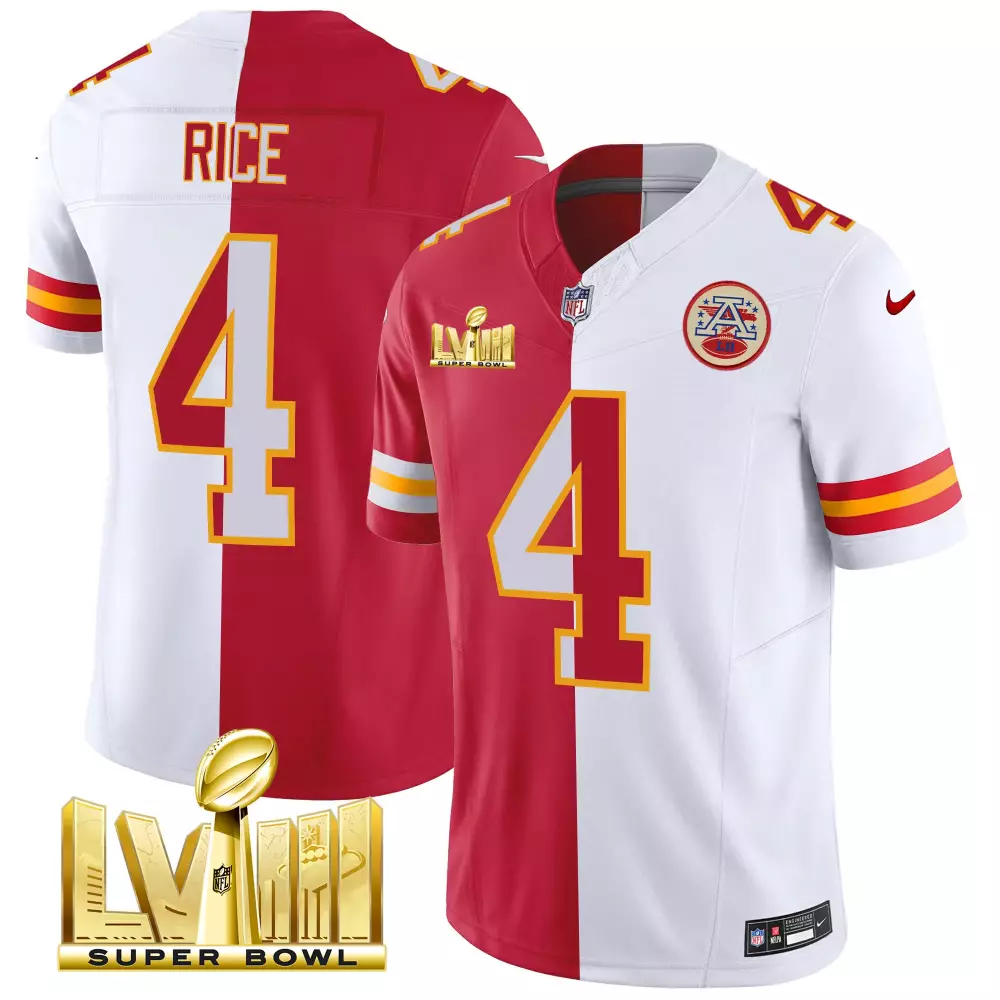 Rashee Rice 4 Kansas City Chiefs Jersey Red Super Bowl Lviii Men Split Design White
