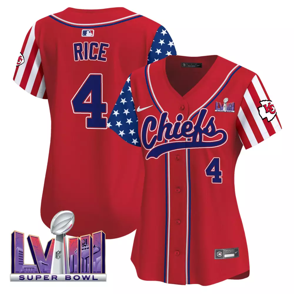 Rashee Rice 4 Chiefs Jersey Red Super Bowl Lviii 2024 Men Split Design Blue White