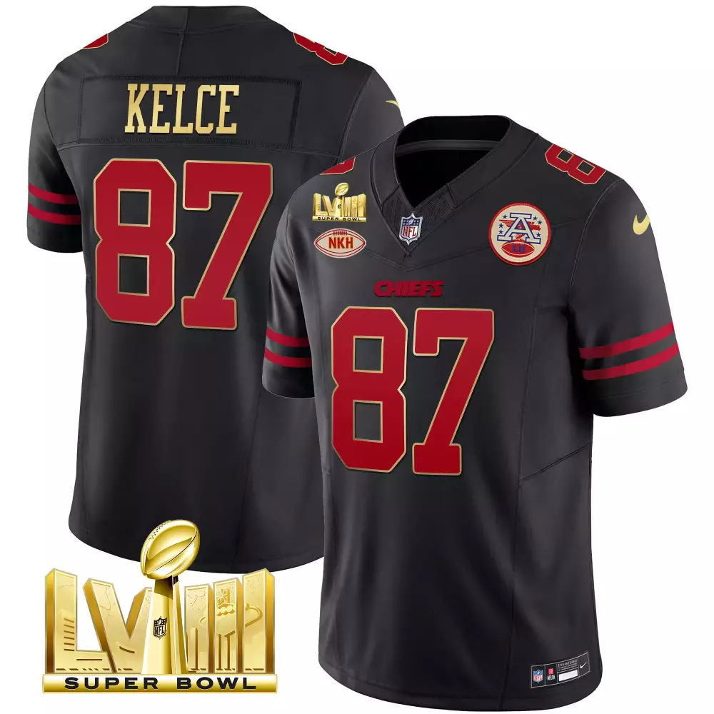 Travis Kelce 87 Chiefs Jersey Black Super Bowl Lvii Nkh Men Red Gold Vapor v2 All