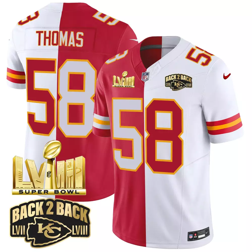 R Mason 58 Kansas City Chiefs Jersey Red Super Bowl Lviii Champions 2023 Men Split