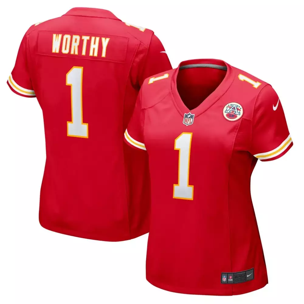 Xavier Worthy 1 Jersey Red Kansas City Chiefs Women Replica White Yellow Game