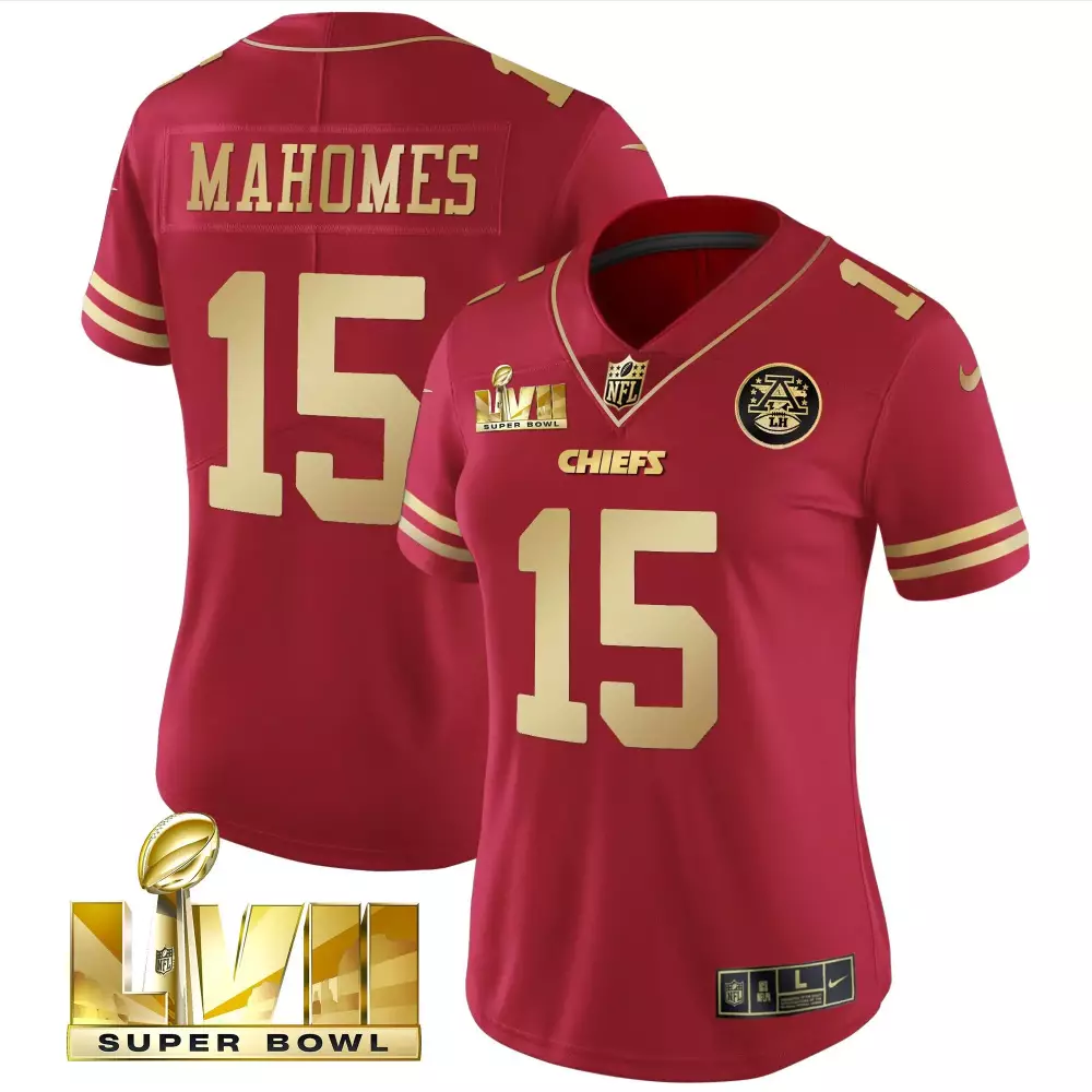 Patrick Mahomes 15 Chiefs Jersey Red Super Bowl Lvii 2021 Men Player Gold Vapor All