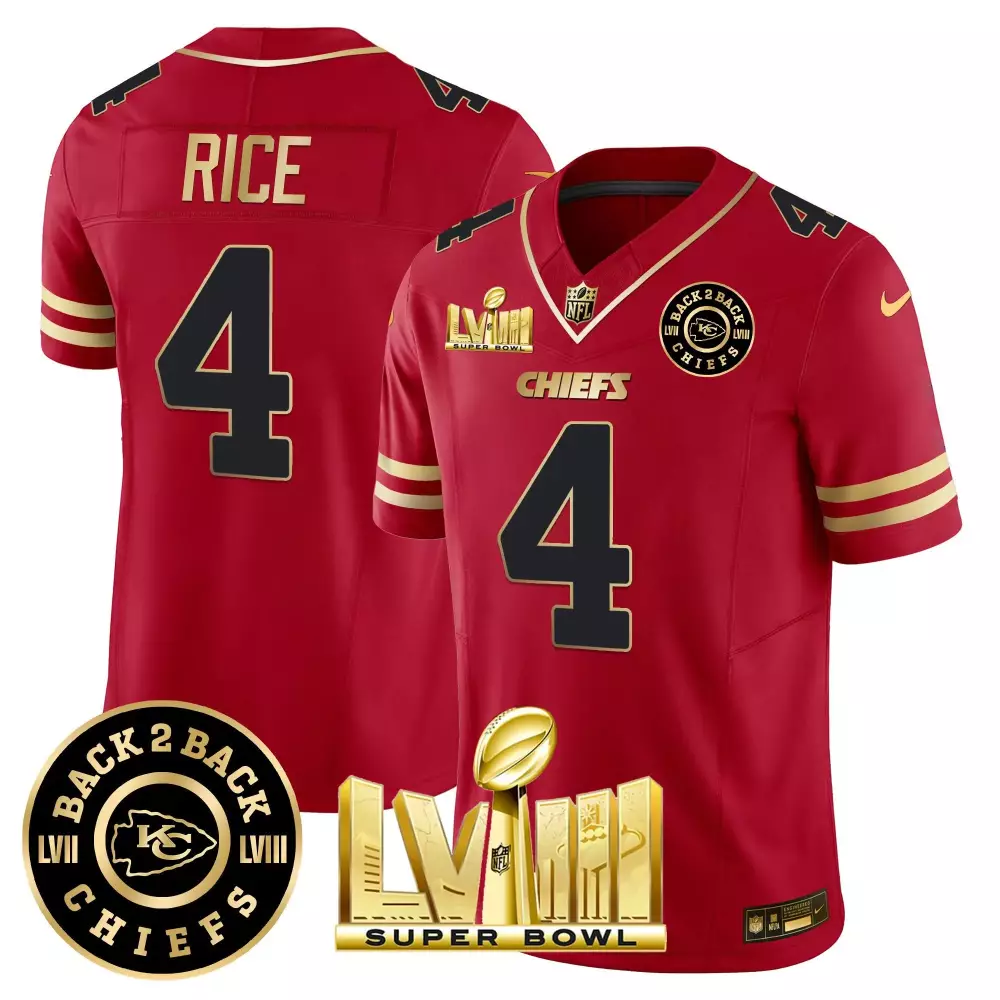 Rashee Rice 4 Chiefs Jersey Red Super Bowl Lviii Champions 2023 Men Player Black