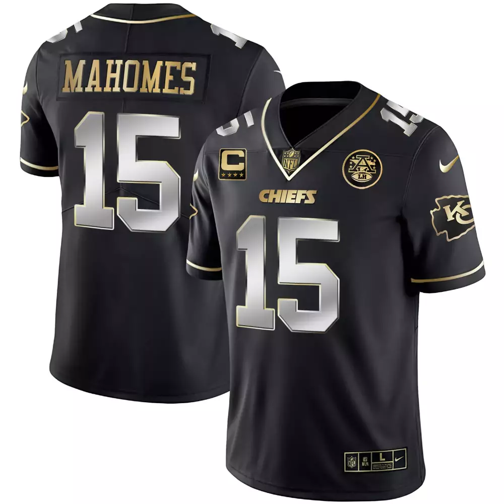 Patrick Mahomes 15 Chiefs Jersey Black NFL 100th Season Men Gold Silver All Stitched