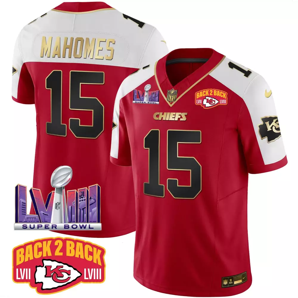Patrick Mahomes 15 Chiefs Jersey Red Super Bowl Lvii & Lviii Champions Men Alternate