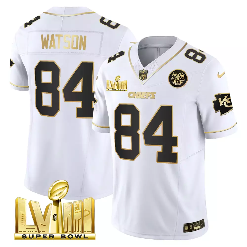 Watson Lviii 84 Chiefs Jersey White Super Bowl Men Alternate Black Gold All Stitched