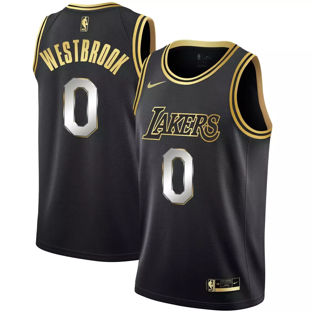 Russell Westbrook Lakers Jersey Black Men Gold Limited All Stitched