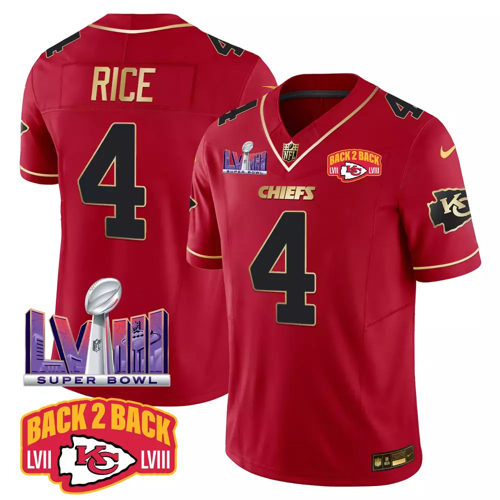 Rashee Rice 4 Chiefs Jersey Red Back 2 Super Bowl Lvii Lviii 2023 Men Player Gold
