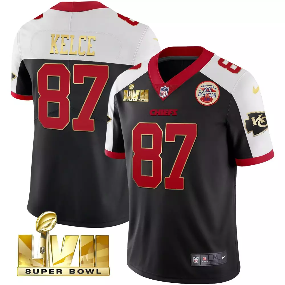 Travis Kelce 87 Chiefs Jersey Black Super Bowl Lviii Men Red White Alternate Vapor