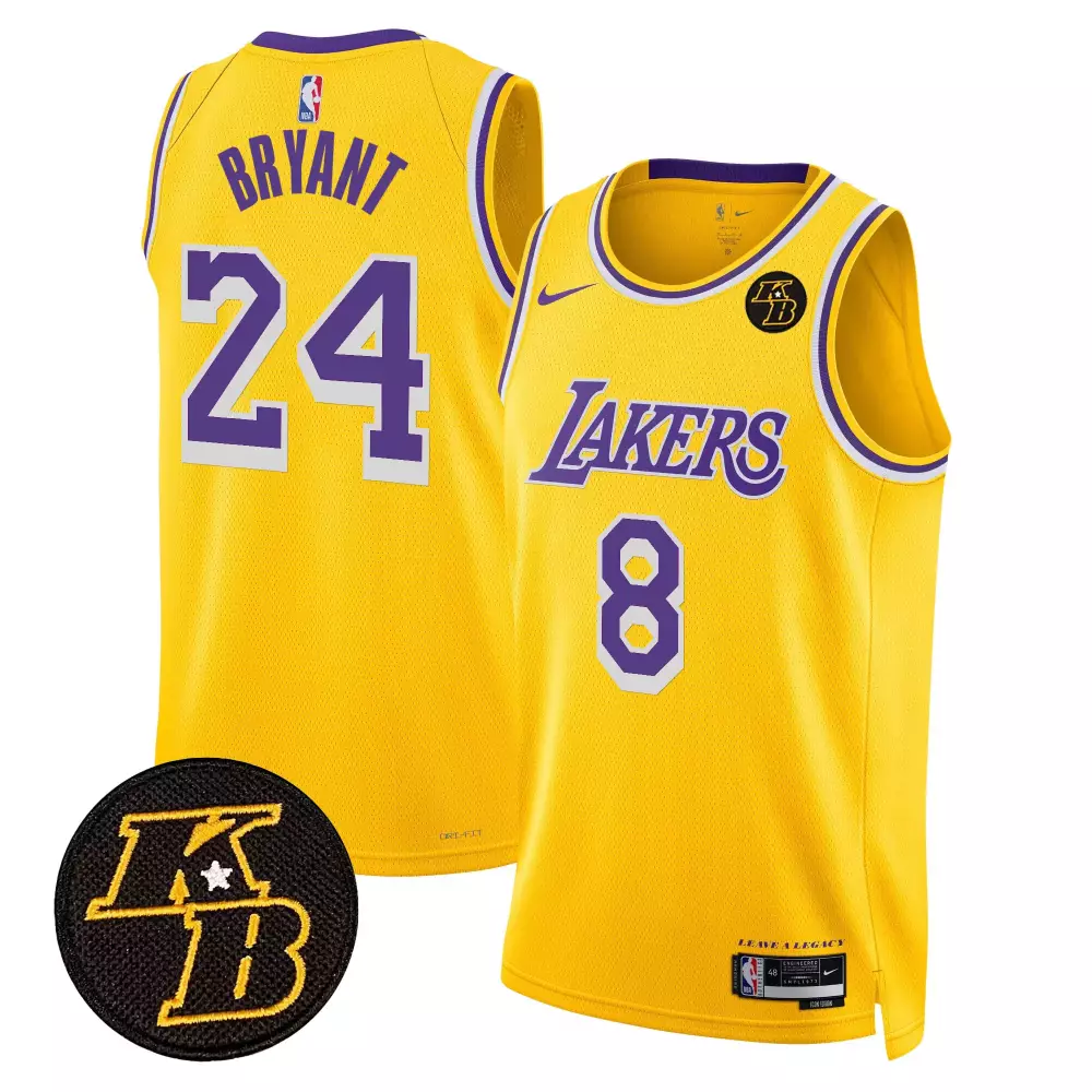 Kobe Bryant 24 Lakers Jersey Yellow Kb Men Purple White Icon Swingman All Stitched