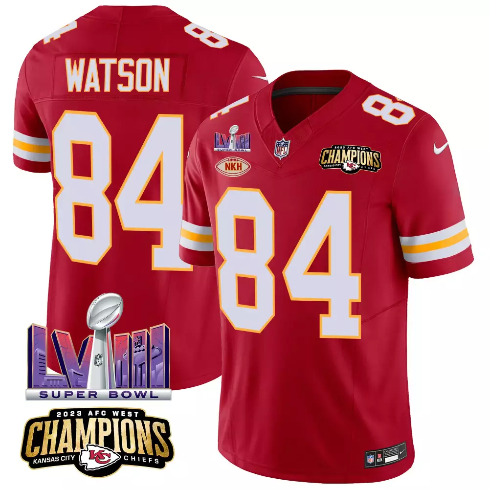 Tre Watson 84 Kansas City Chiefs Jersey Red AFC West Champions Super Bowl Lvii 2023