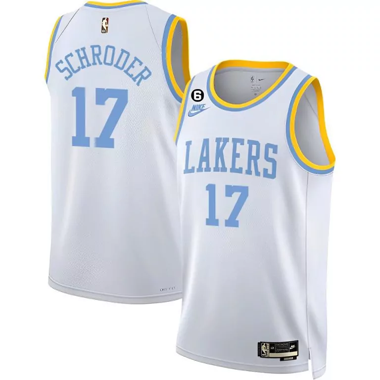 Dennis Schroder 17 Lakers Jersey White Men Light Blue Yellow Classic All Stitched