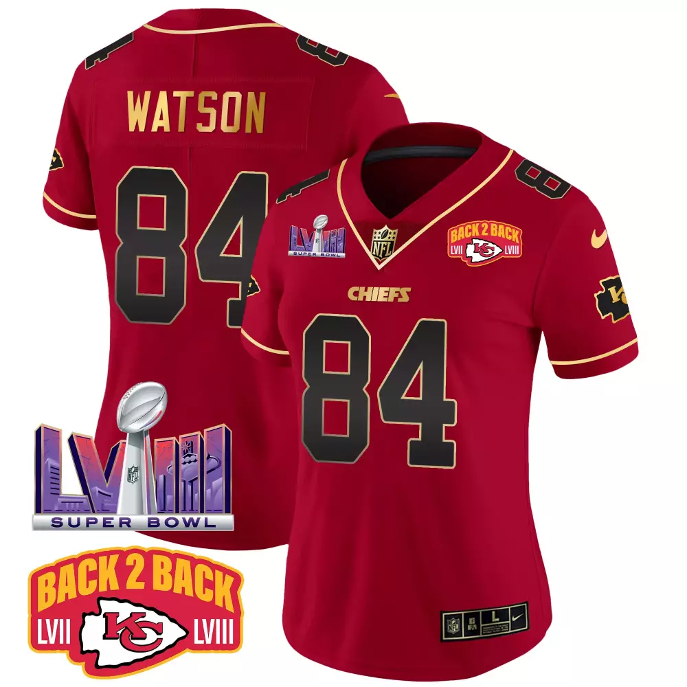 Watson Back 84 Chiefs Jersey Red 2 Super Bowl Lvii Lviii 2023 Men Player Black Gold