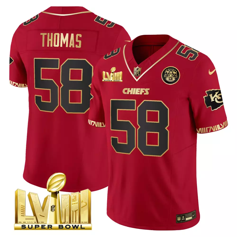 Thomas 58 Chiefs Jersey Red Super Bowl Lviii Men Black Gold Vapor All Stitched