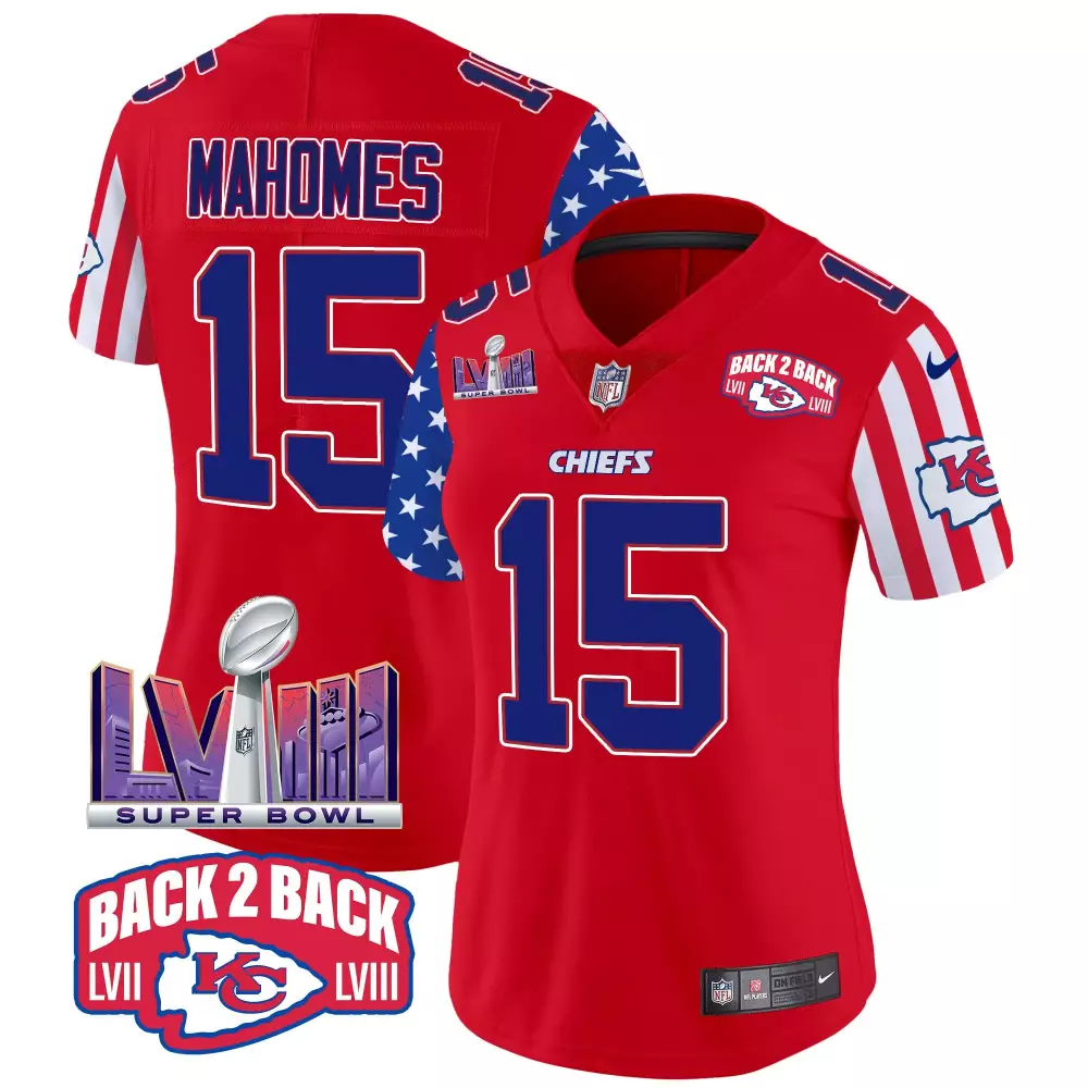 Patrick Mahomes 15 Chiefs Jersey Red Back 2 Super Bowl Lvii Lviii Men NFL Blue White