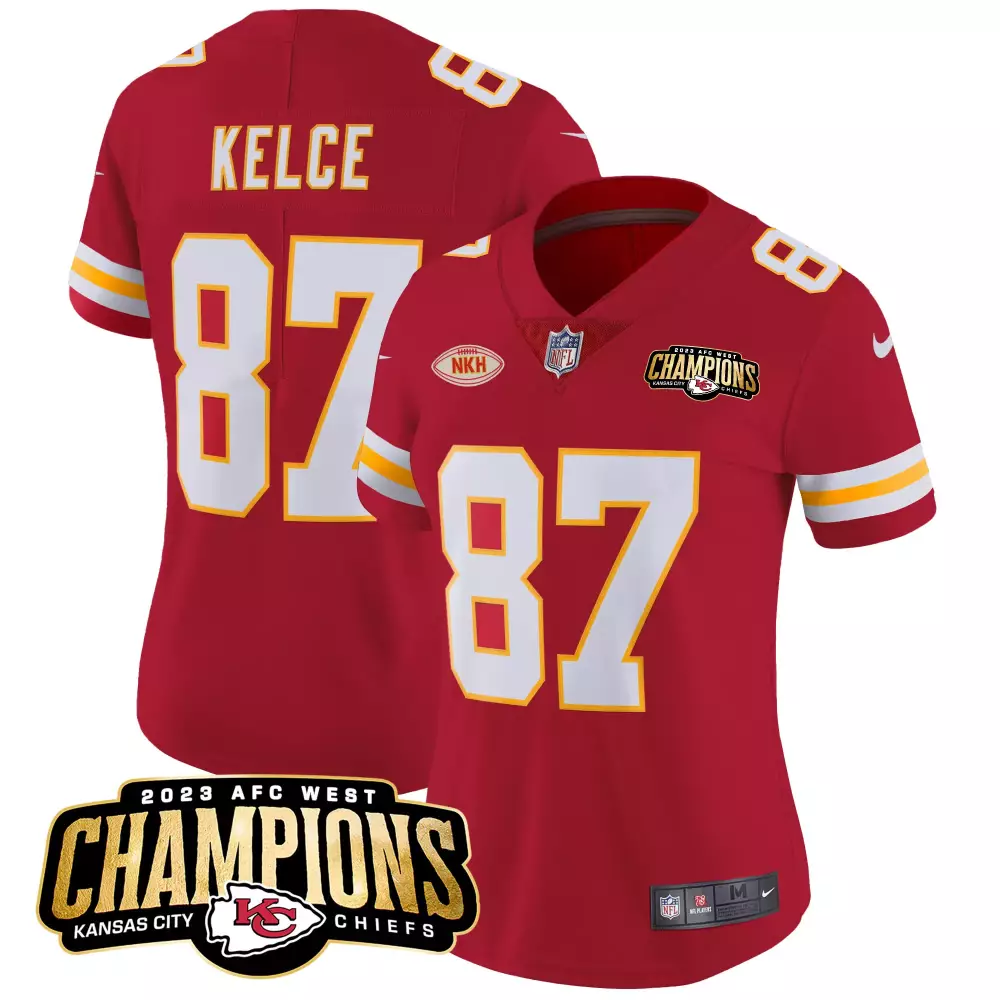 Travis Kelce 87 Jersey Red 2023 AFC West Champions Kansas City Chiefs Nkh Men NFL