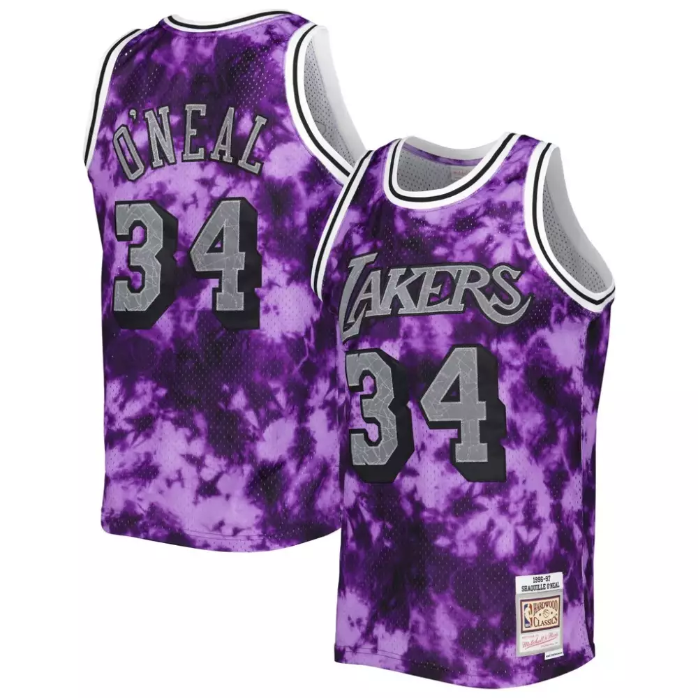 O'neal 34 Lakers Jersey Purple Tie-dye Mitchell Ness Hardwood Classics Men Split