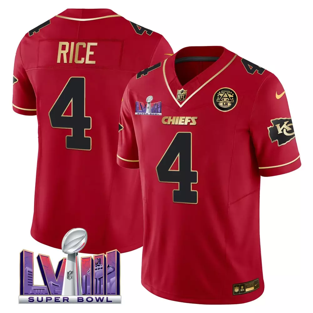 Rashee Rice 4 Chiefs Jersey Red Super Bowl Lviii Men Game Alternate Black Gold Vapor