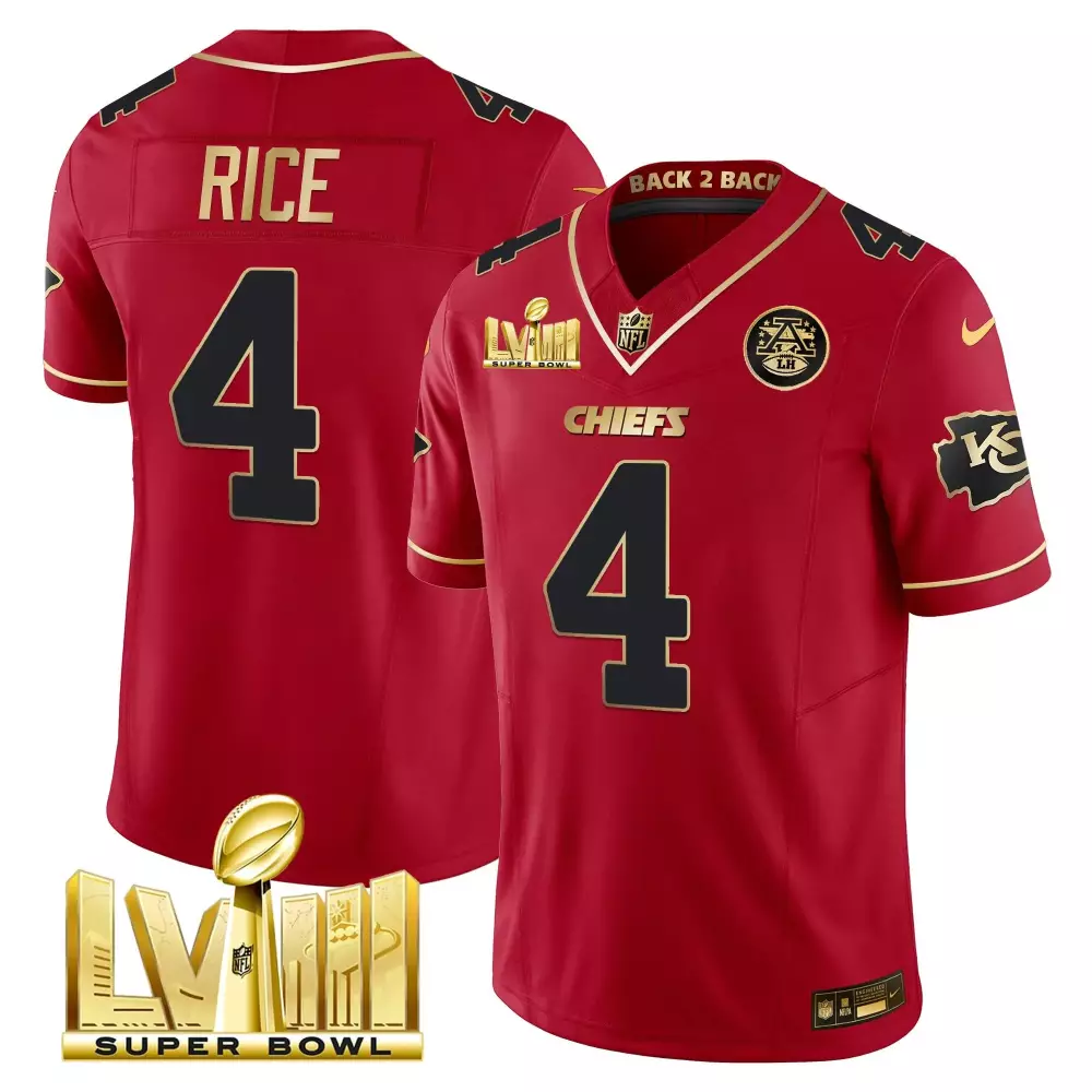 Rashee Rice 4 Chiefs Jersey Red Super Bowl Lviii Champions AFC Championship Men Player