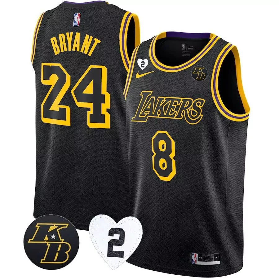 Kobe Bryant 24 Lakers Jersey Black Tribute Memorial 2020 Men Yellow Purple Stitched