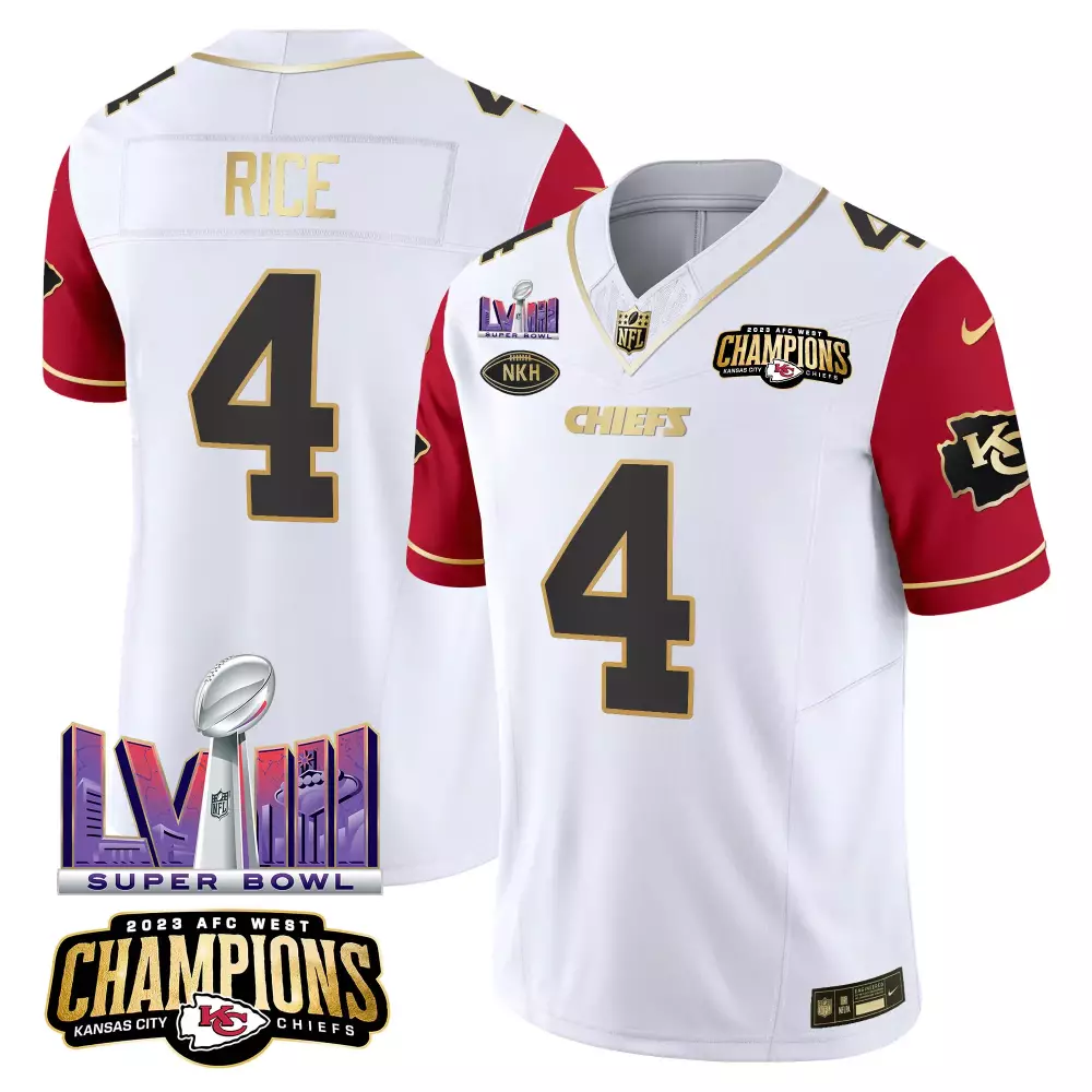 Rice Male 4 Kansas City Chiefs Jersey White AFC West Champions Super Bowl Lvii 2023