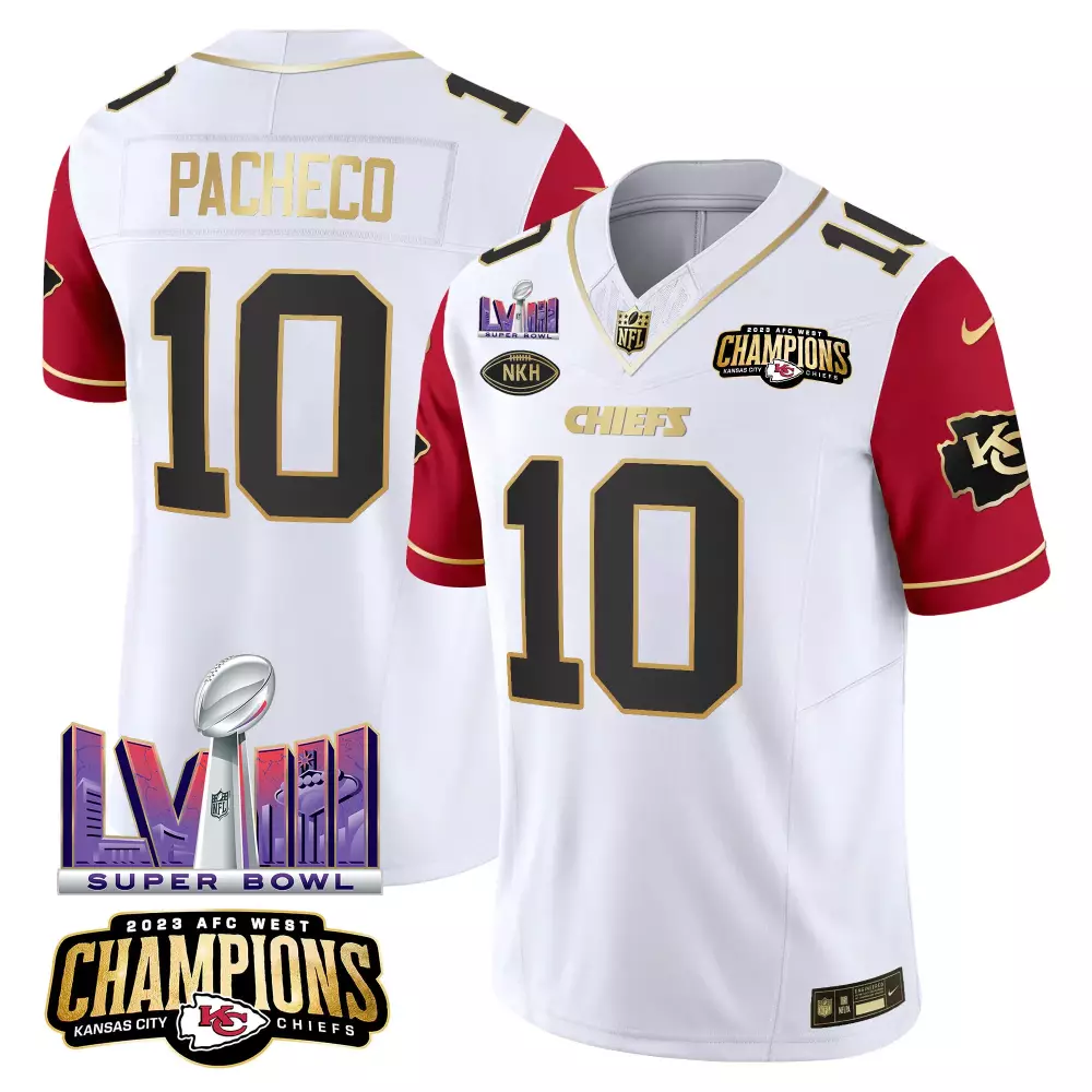 Pacheco Male 10 Jersey White Super Bowl Lvii Kansas City Chiefs 2023 AFC West Champions Nkh