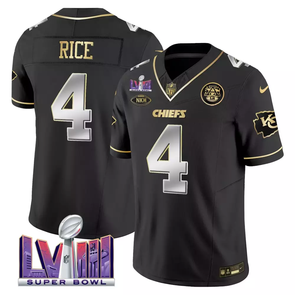 Rashee Rice 4 Chiefs Jersey Black Super Bowl Lviii Nkh Men Gold Silver Limited Vapor