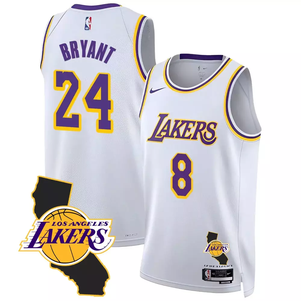 Kobe Bryant 24 Los Angeles Lakers Jersey White Legacy 2017 Men Purple Yellow All