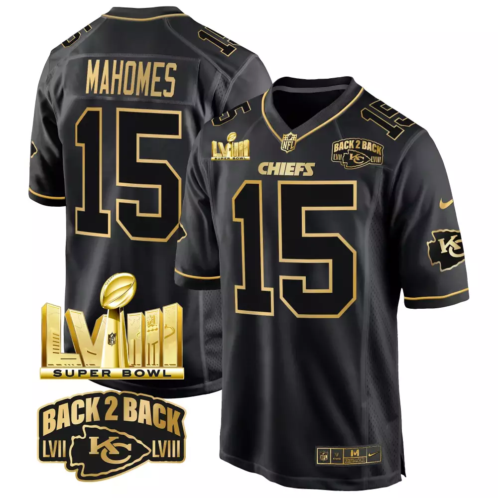 Patrick Mahomes 15 Jersey Black Super Bowl Lviii Champions Kansas City Chiefs Lvii
