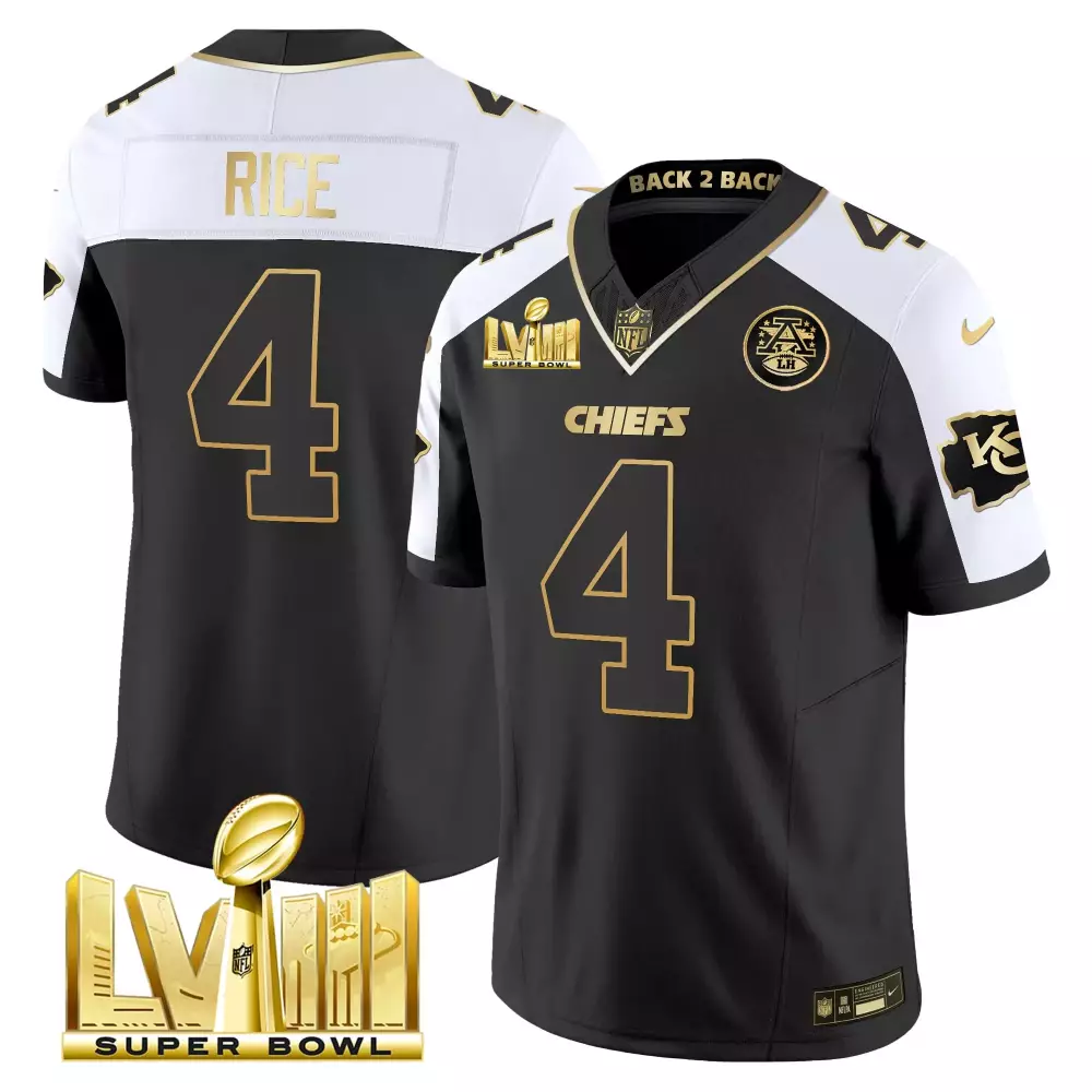 Rashee Rice 4 Chiefs Jersey Black Super Bowl Lviii Champions Lvii AFC Championship