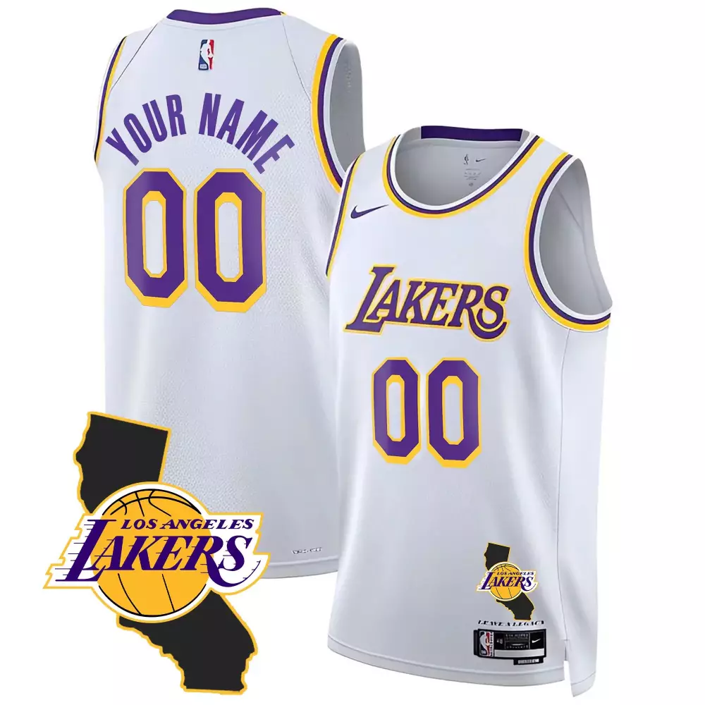 Custom Los Angeles Lakers Jersey White Men Purple Yellow All Stitched