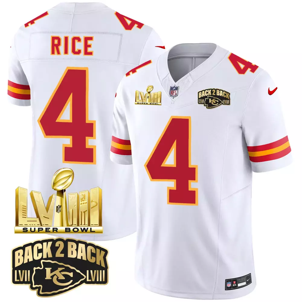 Rice Back 4 Kansas City Chiefs Jersey White 2 Super Bowl Lvii Champions Lviii Men
