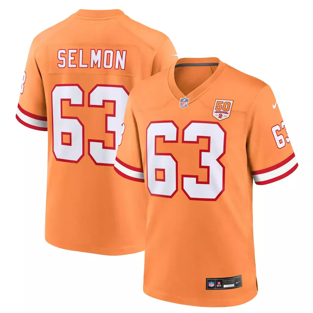 Selmon 63 Buccaneers Jersey Orange 50th Anniversary Men NFL White Red All Stitched