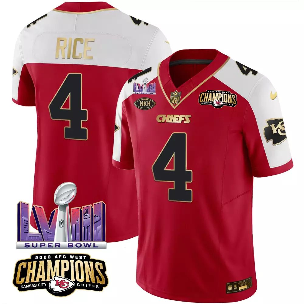 Rashee Rice 4 Kansas City Chiefs Jersey Red Super Bowl Lviii Champions 2023 AFC West