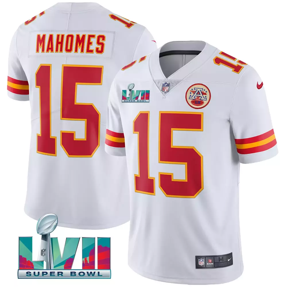 Patrick Mahomes 15 Jersey White Kansas City Chiefs Super Bowl Lvii Men Replica Red