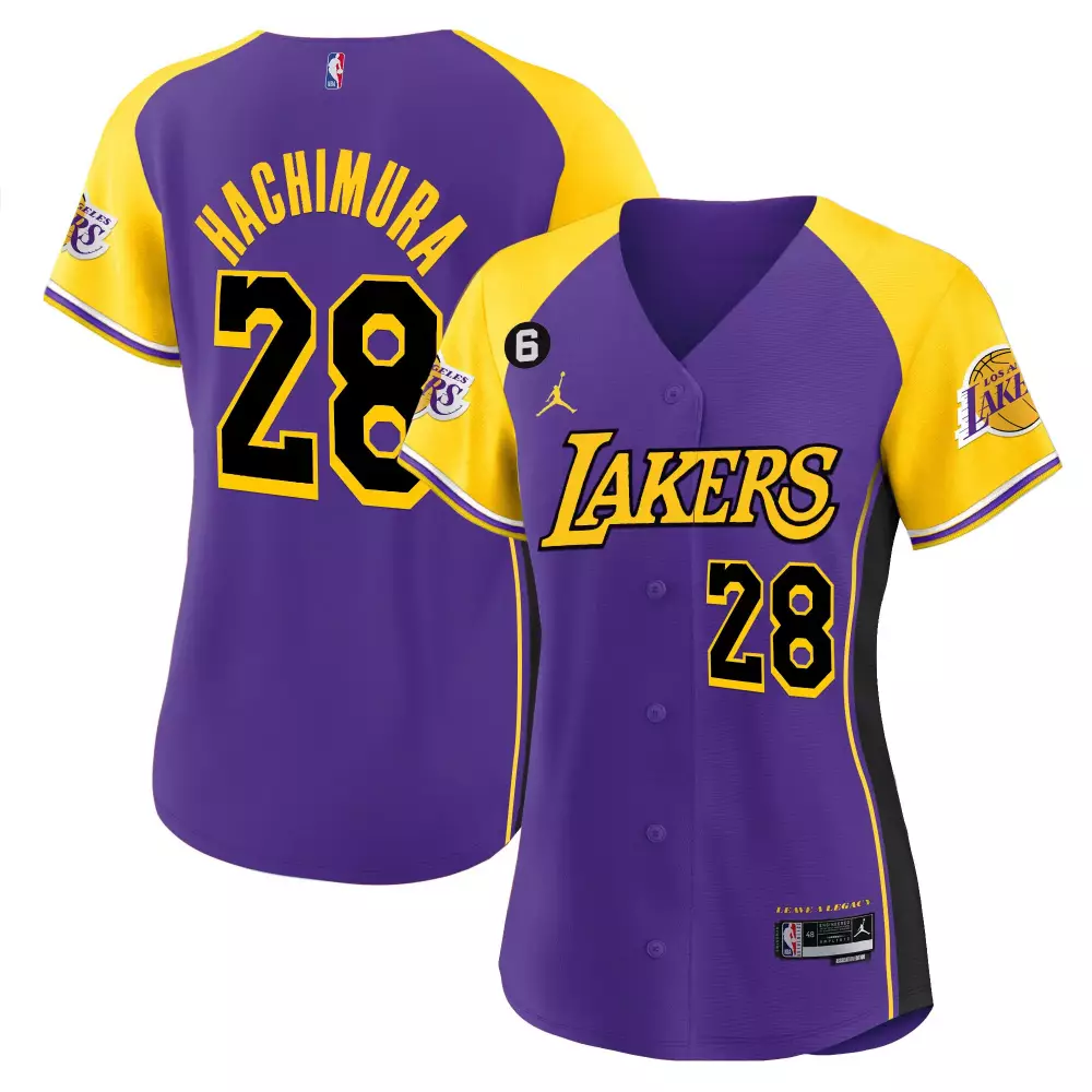 Rui Hachimura 28 Jersey Purple Los Angeles Lakers Men Split Design Yellow Black Alternate