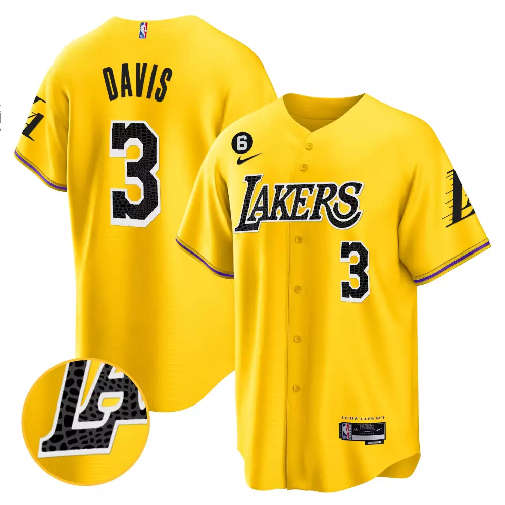 Anthony Davis 3 Lakers Jersey Yellow Men Black Purple Cool Base All Stitched