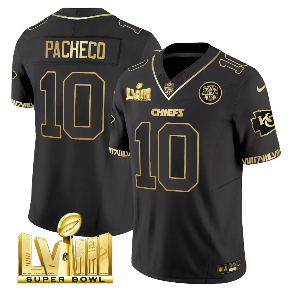Isiah Pacheco 10 Chiefs Jersey Black Super Bowl Lviii Men Gold All Stitched Vapor