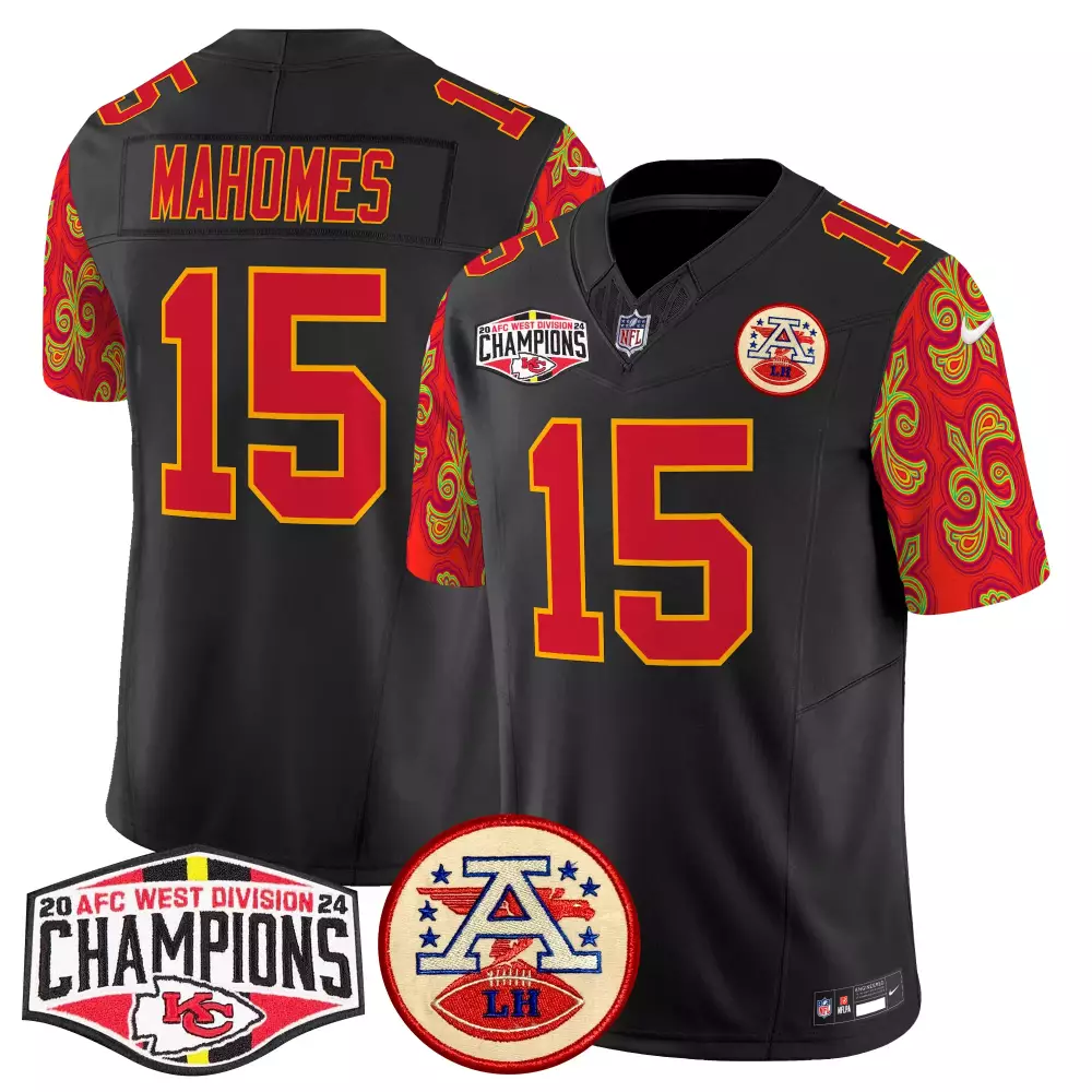 Patrick Mahomes 15 Jersey Black 2023 AFC West Division Champions Kansas City Chiefs Lh