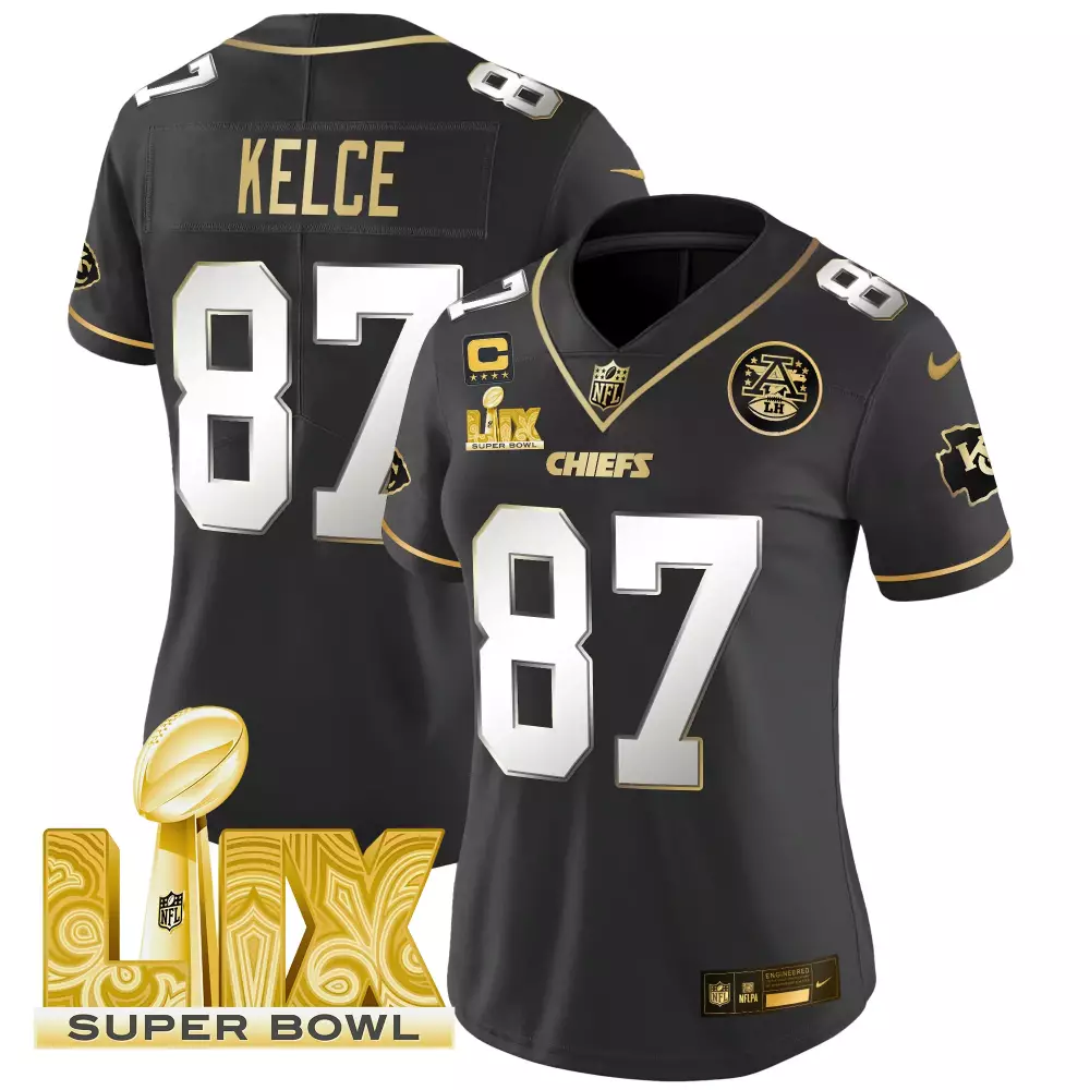 Travis Kelce 87 Chiefs Jersey Black Super Bowl Lix Men Player Gold White Limited