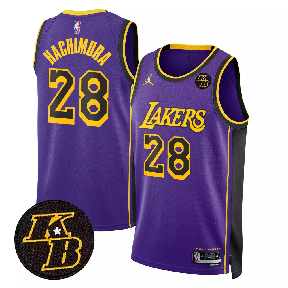 Rui Hachimura 28 Lakers Jersey Purple Los Angeles Men Yellow Black Swingman All Stitched